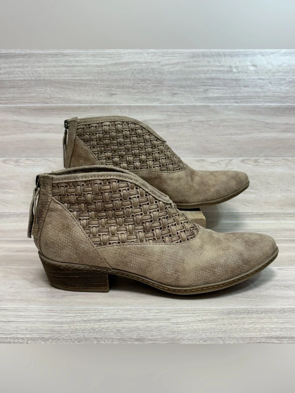 Not Rated Petra Woven Taupe Ankle Booties Size 9
